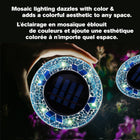 Bell+Howell Solar Outdoor Mosaic Decorative LED Pathway Disk Lights - Radiant Bright Blue - 4 Pack-Automatic on / off - turns on at sunset and off in the morning manual off switch on the underside for control anytime