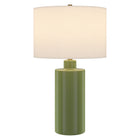 Hudson&Canal Selina 25" Tall Ceramic Table Lamp with Fabric Shade - Tarragon Green/White-Paired with a white drum fabric shade