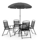 Flash Furniture Nantucket 6-Piece Patio Garden Set with Table, Umbrella & 4 Folding Chairs - Black-Table and Chair Set