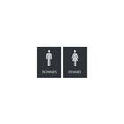 Headline Sign Century Series ADA Signs, Men/Women Combo Pack, French (Hommes/Femmes)-Contemporary-look silver-on-black design with raised pictograms and Braille messaging