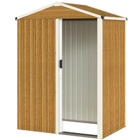 Outsunny Outdoor Metal Garden Shed - 4.5' x 3' - Wood Grain-Built with galvanized steel, it is for all-year protection
