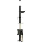 PawHut Floor to Ceiling Cat Tree - Adjustable Height 87"-94.5"-Features a condo, hammock and platforms for endless climbing and resting
