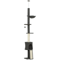 PawHut Floor to Ceiling Cat Tree - Adjustable Height 87"-94.5"-Features a condo, hammock and platforms for endless climbing and resting
