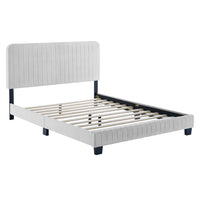 Modway Celine Channel Tufted Performance Velvet Queen Platform Bed - Light Grey-Queen Platform Bed