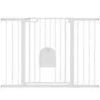 PawHut 30"-52" Extra Wide Pet Gate Barrier with Small Door - 35"H - Black-This safety gate for stairs allows door can swing in both direction