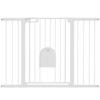 PawHut 30"-52" Extra Wide Pet Gate Barrier with Small Door - 35"H - Black-This safety gate for stairs allows door can swing in both direction