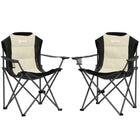 Outsunny Folding Camping Chairs with Cup Holder, Padded Camping Chairs for Outdoor Events - Cream-High backrest reduces aches and alleviates pains during seating