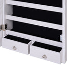 HOMCOM Mirror Jewelry Cabinet with LED Lights and 2 Keys - 14.5" L x 47.25" W x 4" H - White-2 adjustable heights available (8.5", 10.5") when hanging the jewellery cabinet over the door, and please note that the hook works on the door thickness of 1.75"(4.5 cm) max 