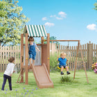 Qaba Kids Heavy-Duty Swing Set with Slide, Covered Fort - Ladder-A covered fort with a canopy shields kids from the sun 