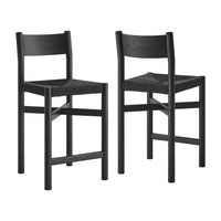 Modway Alvia Oak Wood Counter Stools With Woven Seats - Black - 2 Pack-Solid Oak Wood Counter Stools