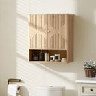 HOMCOM Bathroom Wall Cabinet with Adjustable Shelf, Open Shelf and Marble Effect Top - Oak-Features an adjustable shelf, easily organizing various items for a tidy space