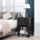 HOMCOM Modern 15.75" Nightstand - Black-Two drawers with handle, top and bottom opening shelf provide ample storage space 
