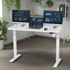 Motionwise M1 Series Height Adjustable Electric Sit Stand Desk - 48" x 24" - Home Office Desk with Single Wooden Desktop - White-Spacious Workspace: Enjoy a generous 24” x 48” woodgrain protective laminate over a wooden (particle board) desktop, providing ample room for dual monitors, laptops, printers, and other essentials to keep you organized and productive