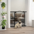 PawHut 29" -37" Pet Gate with Door Pressure Fit Dog Gate for Stairs - Black-Double locking system for extra security