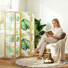 HOMCOM 4 Panel Freestanding Room Divider for Bedroom - Natural and Green-Material: Pine Wood, Non-woven Fabric 
