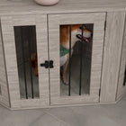 PawHut 41" Corner Dog Crate Furniture with Cushion - Walnut Brown-Enhances stylish decor 