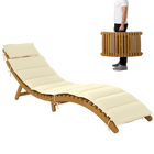 Outsunny Folding Chaise Lounge Chair Outdoor - Acacia Wood - Cream White-Backrest adjusts to four positions for tailored comfort