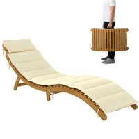 Outsunny Folding Chaise Lounge Chair Outdoor - Acacia Wood - Cream White-Backrest adjusts to four positions for tailored comfort