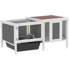 PawHut Wooden Rabbit Hutch with Openable Top - Grey-A private sleeping area connects to a spacious run for playing 