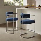 Modway Huron Curved Back Fabric and Metal Counter Stool - Silver Navy-OEKO-TEX STANDARD 100 Certified Upholstery