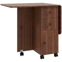 HOMCOM Rolling Drop Leaf Folding Dining Table with Drawers & Storage Cabinet for 4-6 - Brown-Its modern style is great for putting in the bedroom, living room, or dining room