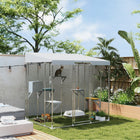 PawHut 76" H Galvanized Steel Catio Outdoor Cat Enclosure with 420D Canopy - Silver-The owner can enter to relax with a reclining chair inside 