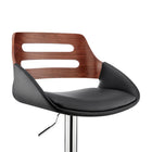 Armen Living Karter Adjustable Height Bar Stool in Black Faux Leather & Walnut Wood with Chrome Base-7