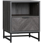 HOMCOM Bedside Table with Steel Legs for Bedroom - Grey-Industrial style highlights your home décor