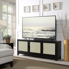 Manhattan Comfort Sheridan 62.99" Mid-Century Modern TV Stand - Black-High Quality PVC Cane Material with MDF Frame in Melamine Finish