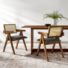 Modway Thera Vegan Leather Cane Dining Armchairs - Walnut/Black - 2 Pack-Faux Leather Seat