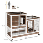 PawHut 35" H Indoor Rabbit Hutch with Wheels, Run and Tray - Brown-Made of fir wood with steel wire 