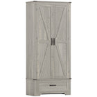 HOMCOM 72" H Farmhouse Pantry Cabinet - Distressed Light Grey-Farmhouse style with barn doors enhances any room's decor 