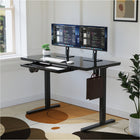 ShoppingAll Glass Electric Height Adjustable Standing Desk with Drawer - Black-Sit & Stand Comfortably: This glass electric standing desk allows you to easily transition desk height between 28.3″ and 46.5″ tall for sitting or standing positions. Offers four preset buttons to save your favorite height settings for fast adjustment.