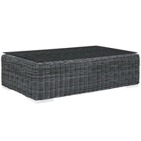 Modway Summon Outdoor Patio Glass Top Coffee Table - Grey-Round Synthetic Rattan Weave