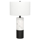 Hudson&Canal Liana 24" Tall Table Lamp with Fabric Shade - Marble/Black/White-Glam design for your living room, workspace, or bedside table