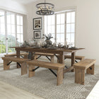 Flash Furniture HERCULES Series 8' x 40" Antique Rustic Folding Farm Table & Six Bench Set-Farmhouse Dining Table Set in Antique Rustic White Stain Finish