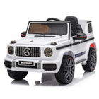 KIDS ON WHEELZ Mercedes-Benz AMG G63 12V Kids' Ride On Car with Parental Remote Control - White-THE REALISTIC Mercedes-Benz AMG G63 DESIGN, Officially licensed Mercedes-Benz kids ride on car includes the classic Mercedes-Benz and AMG logo, unique round headlights and spare tire design, openable side-doors for easy and convenient accessibility, a luxury leather seat and a complete external and interior design