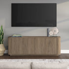 Hudson&Canal Canton TV Stand for TV's up to 75" - Antiqued Grey Oak-Constructed of sturdy MDF and PVC materials in a handcrafted antiqued gray oak finish