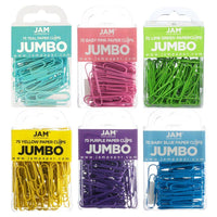 JAM Paper Colourful Jumbo Paper Clips - Large 2" - Spring Assortment - 75/Pack - 6 Packs-Colours: Pink, Purple, Yellow, Teal, Lime Green, Baby Blue