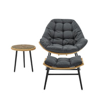 Manhattan Comfort Benson Modern 3-Piece Patio Rocking Chair Set - Grey-Modern 3-Piece Outdoor Conversation Patio Set with 1 Chair, 1 Foot Ottoman, and 1 End Table