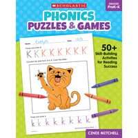 Scholastic Teaching Solutions Phonics Puzzles & Games Activity Book for PreK-K-Supports the Science of Reading