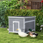 PawHut 30" W Wooden Duck Coop with Openable Roof - Grey-Front door doubles as ramp for easy duck entry 