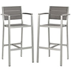 Modway Shore Outdoor Patio Aluminum Bar Stool - Silver Gray - Set of 2-Modern Outdoor Bar Stool