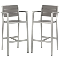 Modway Shore Outdoor Patio Aluminum Bar Stool - Silver Gray - Set of 2-Modern Outdoor Bar Stool