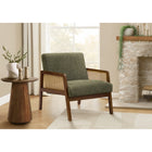 Monarch Specialties Upholstered 30"H Modern Mid-Century Accent Chair With Walnut Solid Wood Legs - Green Fabric-Plush foam cushioning and a gently reclined back create a comfortable seating experience ideal for reading, relaxing, or casual conversation.