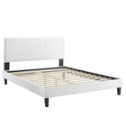 Modway Peyton Performance Velvet Full Platform Bed with Black Wood Legs - White-Channel Tufted Full Platform Bed