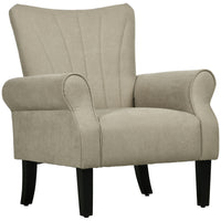 HOMCOM Fabric Accent Chair with Wood Legs - Rolled Arms for Living Room - Beige-Breathable linen-feel fabric resists wrinkles and deformation  
