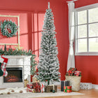 HOMCOM 7.5' Snow-Flocked Pencil Artifical Christmas Tree - Green-Artificial Christmas tree designed to resemble a realistic tree 