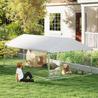 PawHut Outdoor Dog Run with Adjustable Rotating Bowls - 13.1' x 7.5' x 5.2' - Silver-Snap-together tubes allow for faster setup 