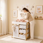 Qaba Baby Changing Table with Waterproof Pad - 3 Drawers - Large Basket-Solid pine frame provides stable, wobble-free changing support

